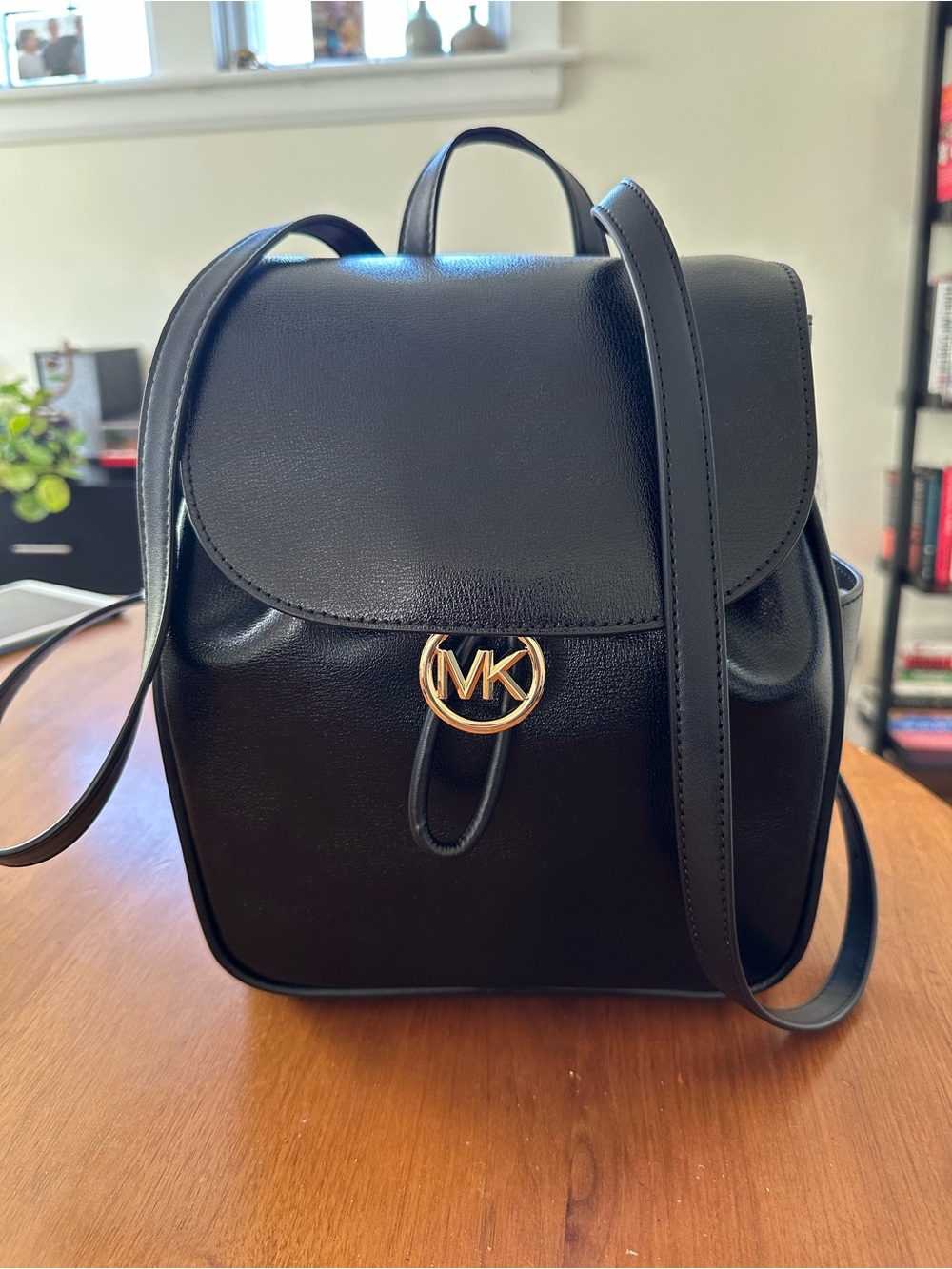 Michael Kors Black Leather MK Logo Mini Backpack